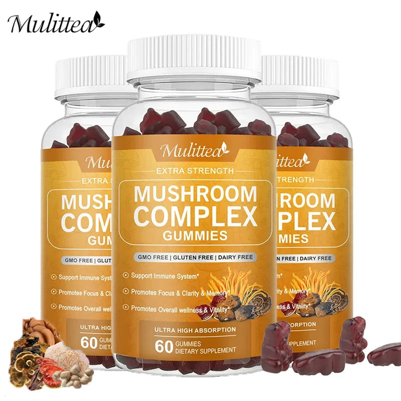 Lion’s Mane & Reishi Mushroom Complex Gummies – Nootropic Brain Booster for Focus, Memory, Immune & Stress Support
