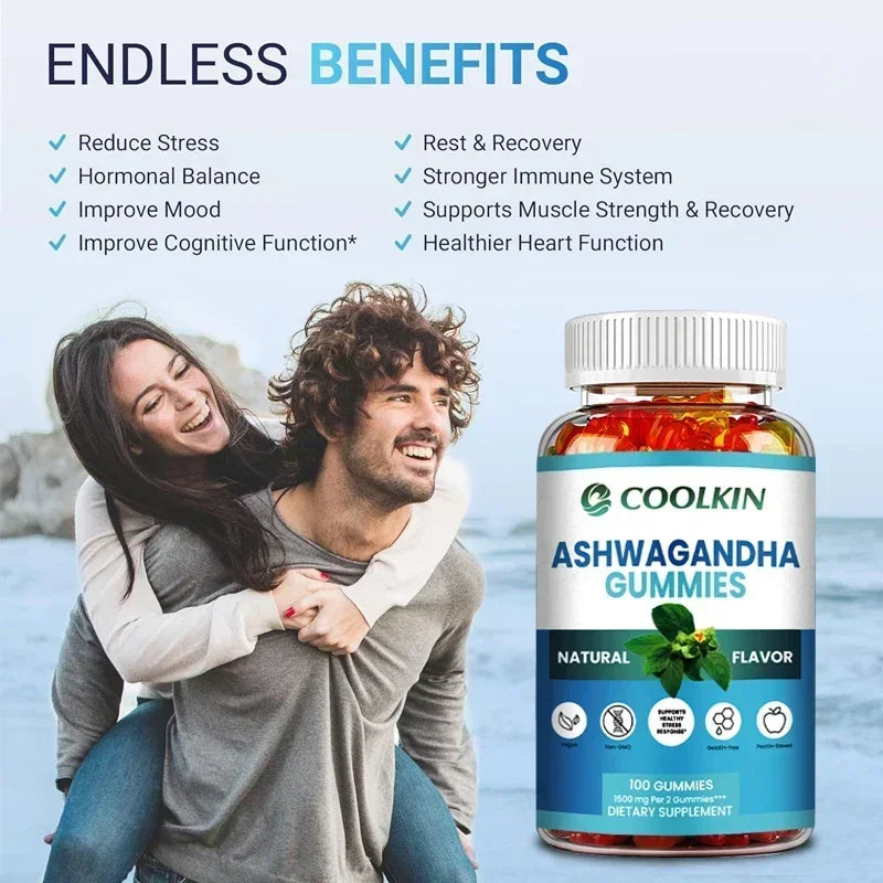 Ashwagandha Gummies – Stress Relief, Anxiety Support, Improve Focus, Energy & Sleep | Natural Mood & Brain Boost
