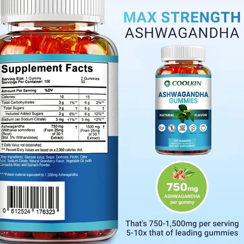 Ashwagandha Gummies – Stress Relief, Anxiety Support, Improve Focus, Energy & Sleep | Natural Mood & Brain Boost