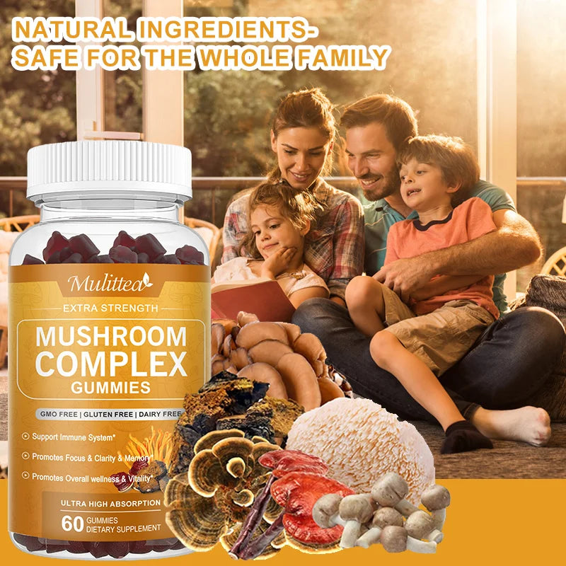 Lion’s Mane & Reishi Mushroom Complex Gummies – Nootropic Brain Booster for Focus, Memory, Immune & Stress Support